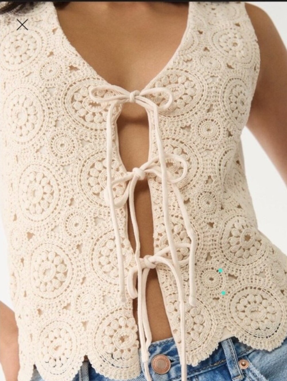 Stradivarius Cream Women's Tank Top Cottagecore Boho Y2k Size L